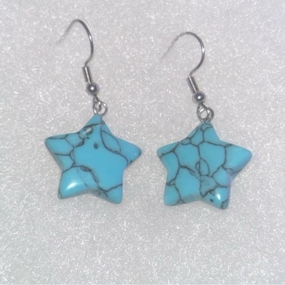 Boho hippie Amazing Natural Turquoise Stars handmade sterling silver earring